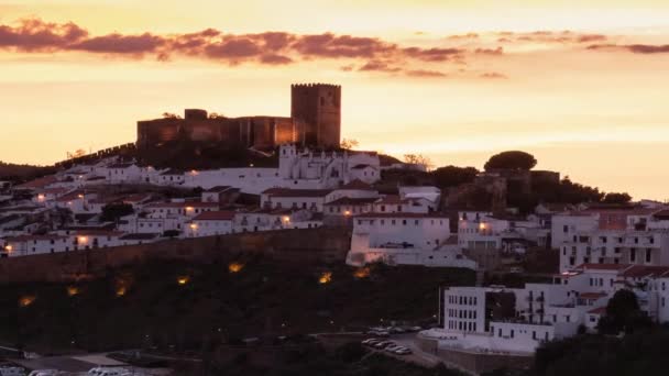 Timelapse Sunset Mertola Village Portugal Its Castle Village South Portugal — Stock Video