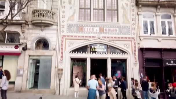 Porto Portugal Circa Maart 2019 Buitenkant Van Beroemde Boekhandel Lello — Stockvideo