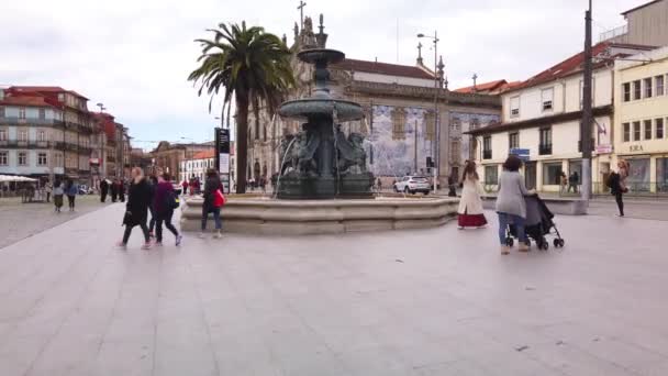 Porto Portugal Circa Março 2019 Praça Gomes Teixeira Com Fonte — Vídeo de Stock