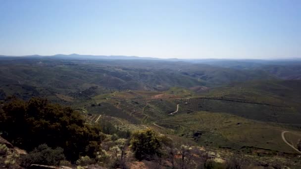 Saint Gabriels Kerk Gezichtspunt Omringende Landschap Vila Nova Foz Coa — Stockvideo