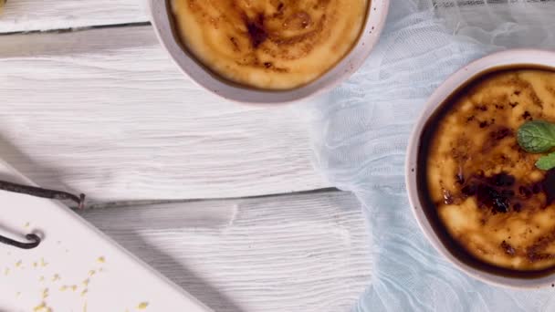 Leite Crème Portugese Woestijn Vergelijkbaar Met Crème Brulee Crème Brulee — Stockvideo
