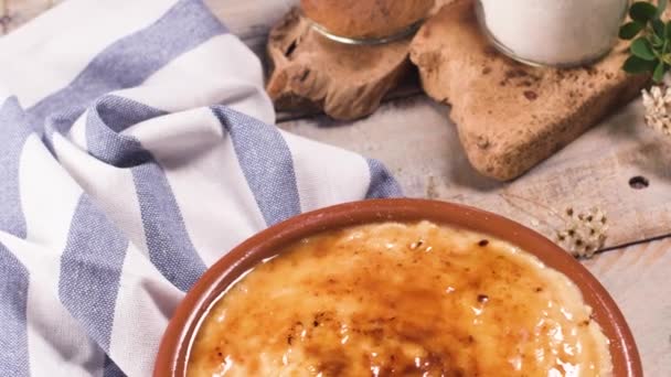 Leite Creme Portuguese Desert Similar Creme Brulee Cream Brulee Burnt — Stock Video