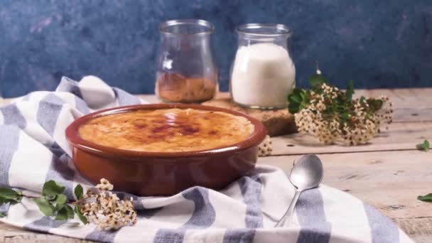 Leite Creme Portuguese Desert Similar Creme Brulee Cream Brulee Burnt — Stock Video