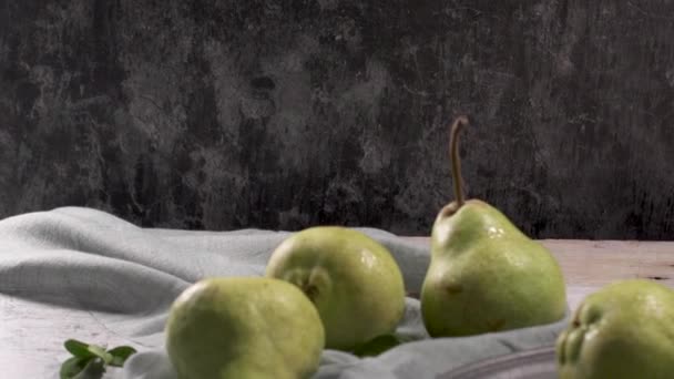 Metal Plate Delicious Ripe Pears Table — Stock Video