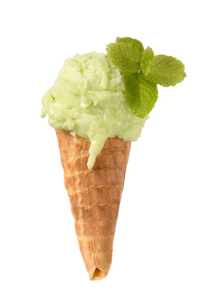 Grön Cream Cone Isolerad Vit Bakgrund — Stockfoto