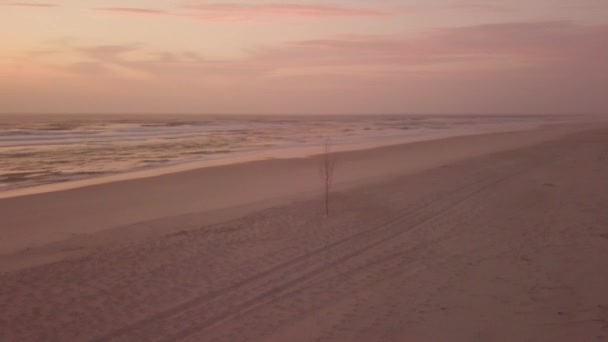 Εναέρια Άποψη Από Την Παραλία Και Τους Αμμόλοφους Στο Ηλιοβασίλεμα — Αρχείο Βίντεο