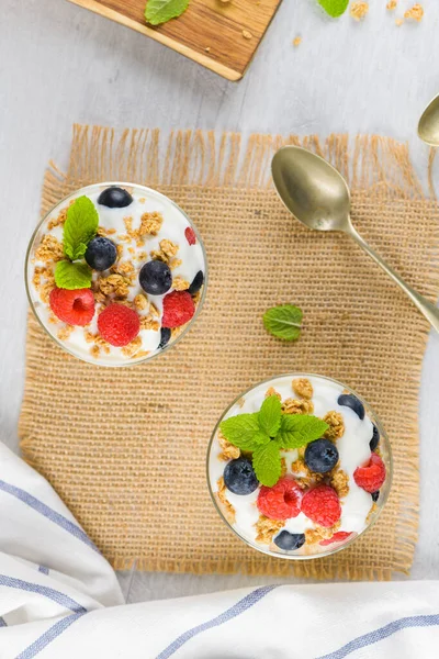 Granona with red fruits homemade yogurt — Stock Photo, Image
