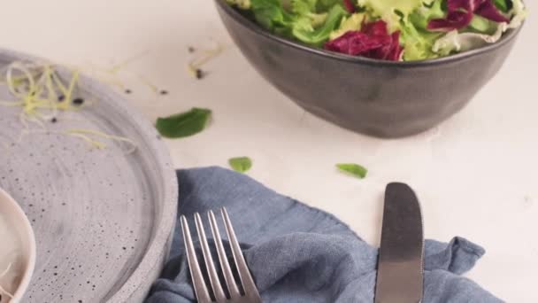 ひよこ豆と野菜とパセリの葉をセラミックプレート上で焼き野菜バーガー — ストック動画