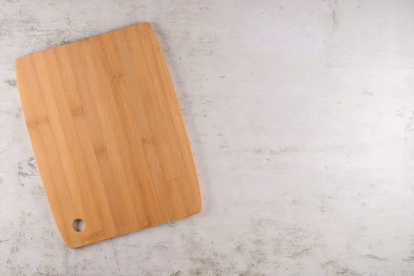 Top View Wooden Cutting Board Old Stone Countertop — Stock Photo, Image