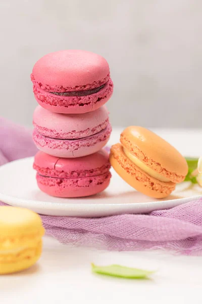 Uma Iguaria Doce Francesa Macaroons Variedade Closeup Cor Macarrons Frescos — Fotografia de Stock