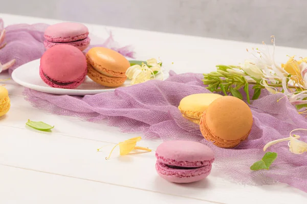 Uma Iguaria Doce Francesa Macaroons Variedade Closeup Cor Macarrons Frescos — Fotografia de Stock