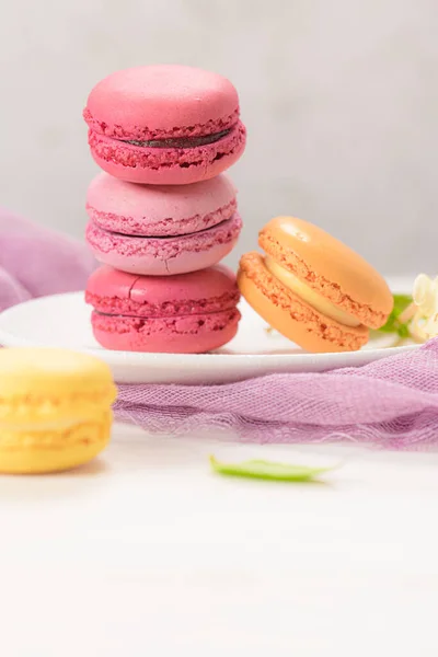 Uma Iguaria Doce Francesa Macaroons Variedade Closeup Cor Macarrons Frescos — Fotografia de Stock