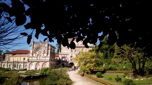 Luso Portogallo Circa Agosto 2020 Vista Palazzo Bucaco Con Giardino — Video Stock