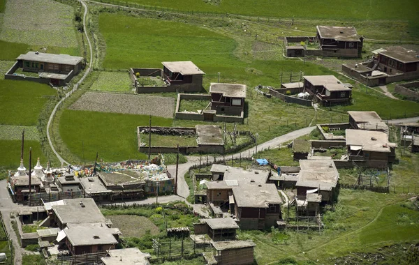 Tibetan Villages Blue Sky Write Cloud — Stock Photo, Image