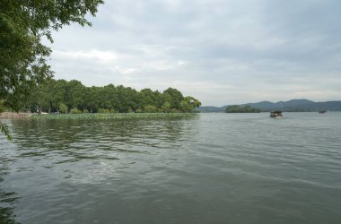 gün batımında göl suyu, söğüt catkins ve bulutlu gökyüzü ile renkli dramatik manzara.