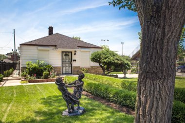 GARY, INDIANA - JUNE 24, 2018:  Exterior view of childhood home of pop star Michael Jackson in his hometown of Gary Indiana clipart