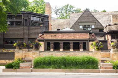 Oak Park, Illinois - 23 Haziran 2018: Ev görünümünü ve studio etkili Mimar Frank Lloyd Wright dışından görüldüğü gibi. 