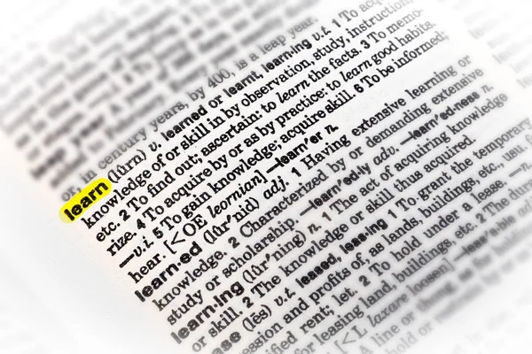Das Wort Lernen Markieren Mit Definition Einem Englischen Wörterbuch — Stockfoto