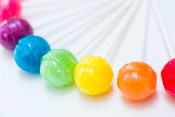 Rainbow Design Sweet Colorful Lollipops White Background — Stock Photo, Image