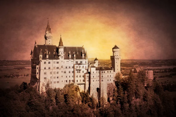 Hermoso Castillo Neuschwanstein Fussen Alemania Con Efecto Textura Vintage Envejecida — Foto de Stock