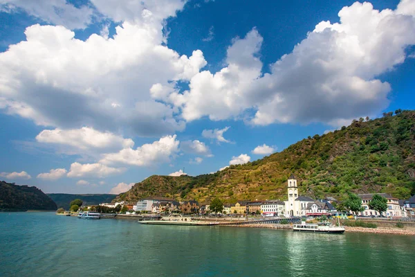 Visa Längs Den Vackra Floden Rhen Tyskland Med Byn Sankt — Stockfoto