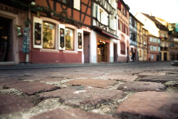 Faible Perspective Rue Pavée Dans Ville Historique Strasbourg France — Photo