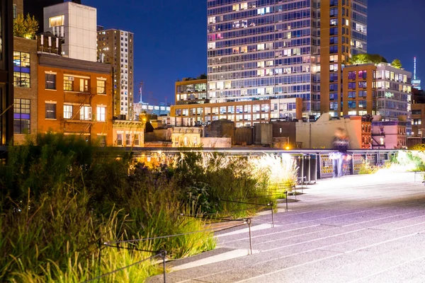 Nueva York City Octubre 2017 Escena Nocturna Largo Highline Park — Foto de Stock