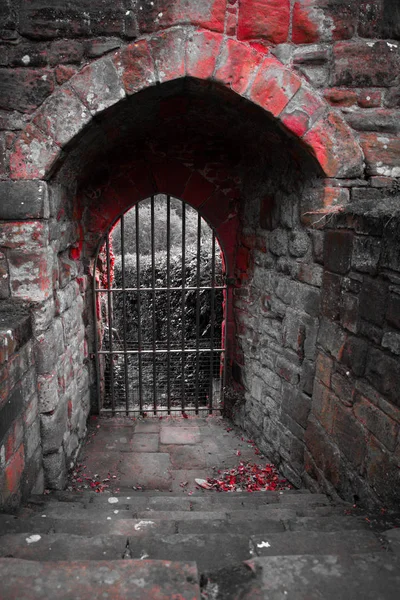Ogrodzony Drzwi Detale Architektoniczne Średniowiecznego Zamku Kenilworth Castle Wielka Brytania — Zdjęcie stockowe