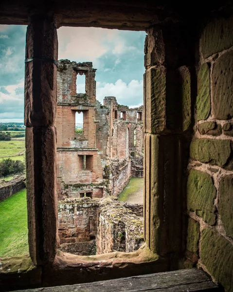 Blick Aus Dem Fenster Der Mittelalterlichen Burg Architektonische Details Von — Stockfoto