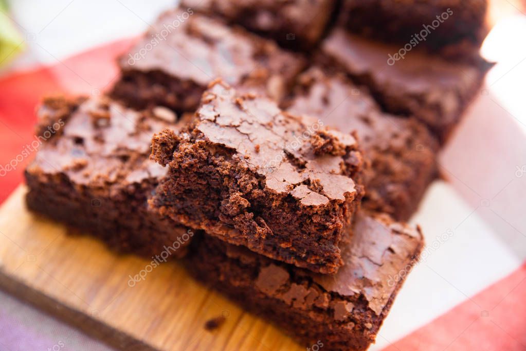 Home baked Pieces of rich fudge brownies