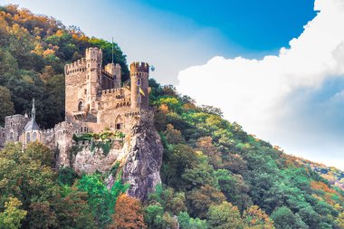 Almanya'da Ren Nehri boyunca yamaca güzel Rheinstein Castle