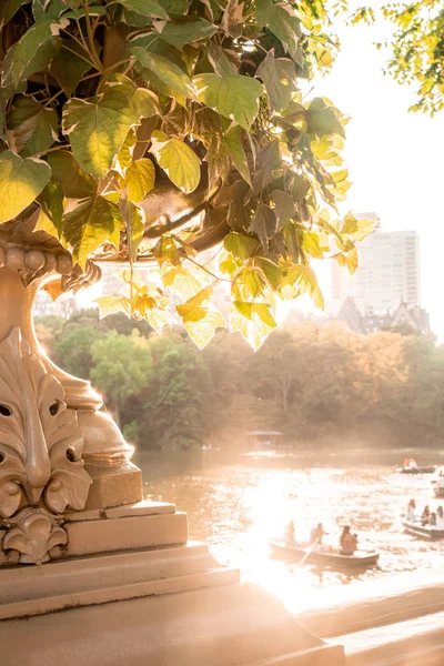 Zomer Central Park New York City Gezien Vanaf Historische Boogbrug — Stockfoto