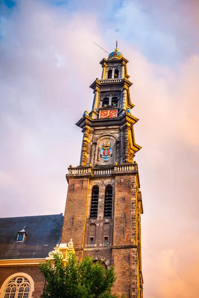 Chiesa Westerkerk Amsterdam Tramonto — Foto Stock
