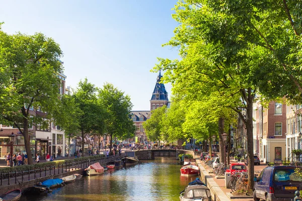 Amsterdam Nederländerna September 2018 Amsterdam Utsikt Över Canal Med Båtar — Stockfoto