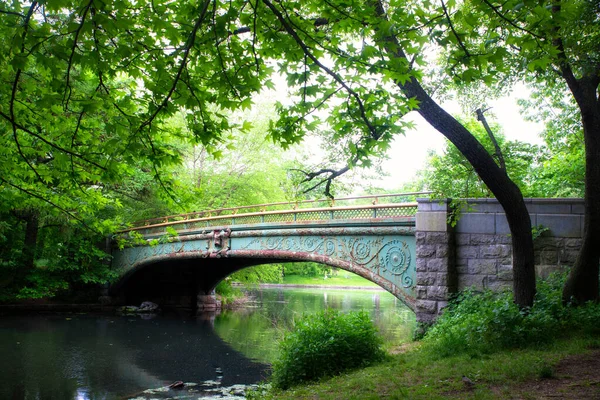 Prospect Park Brooklyn Historic Lullwater Bridge Summer Day — Stock Photo, Image