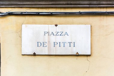 Floransa, İtalya'da duvarda Piazza de' Pitti sokak işareti