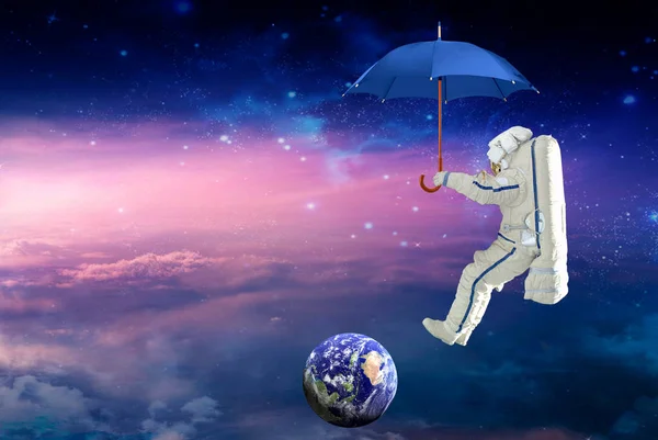 Astronaute Sur Parapluie Revient Sur Planète Terre Mission Spatiale Éléments — Photo