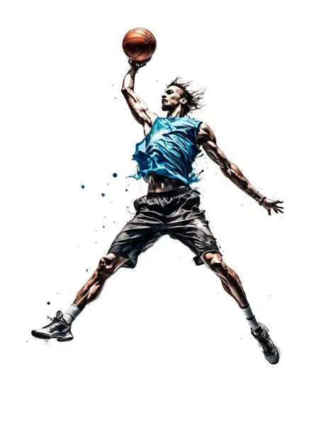 Salto Jugador Baloncesto Con Pelota — Vector de stock