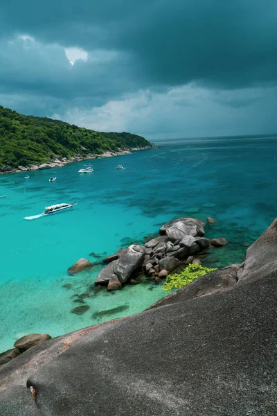 Blick Vom Berg Auf Tropische Insel Meer Mit Booten Und — Stockfoto