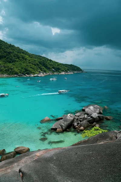 Blick Vom Berg Auf Tropische Insel Meer Mit Booten Und — Stockfoto