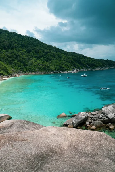 Blick Vom Berg Auf Tropische Insel Meer Mit Booten Und — Stockfoto