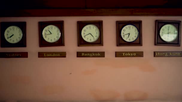 Timezone Clocks Showing Different Time Timezone Old Clocks Showing Different — Stock Video