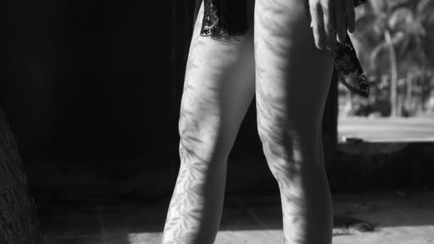 Closeup Woman Legs Walking Elegant Fashion Female Flare Flash Floor — Stock Video
