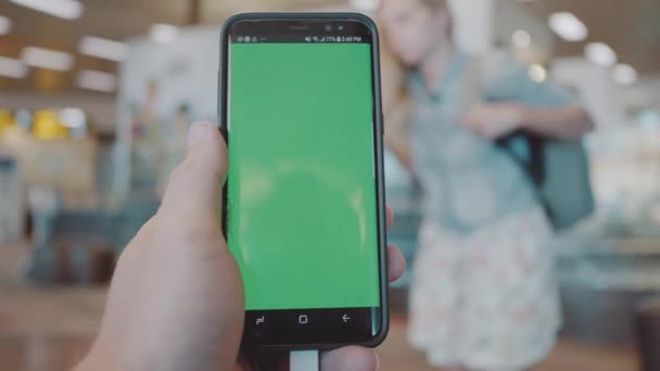 Closeup Man Hand Smart Phone Closeup Male Hand Using Mobile — Stock Video