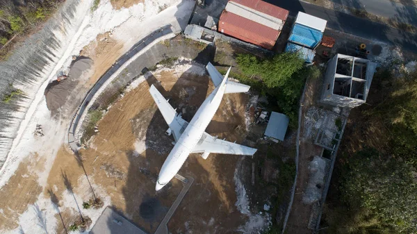 Vue Aérienne Drone Supérieur Avion Abandonné Vieille Épave Avion Attraction — Photo