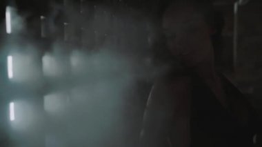 Güzel kadını sis / şehvetli kadın bazı poz terk dumanlı sis - ağır çekimde video bina