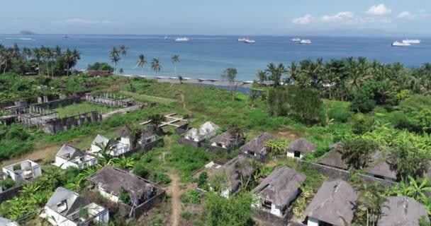 Aerial Drone View Abandoned Houses Tropical Island Bali Indonesia — Stock Video