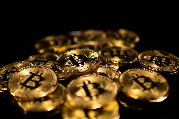 Макрос Крупним Планом Крипто Валюти Bitcoin Монет — стокове фото