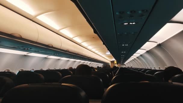 坐在飞机上的乘客的内后视图 — 图库视频影像