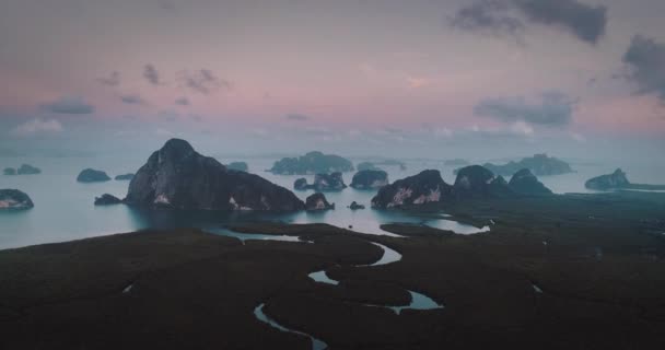 Drohnenaufnahmen Von Wunderschönen Mangrovenwäldern Der Phang Nga Bucht Thailand — Stockvideo